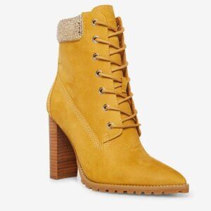 NEW Steve Madden Karmen Tan Lace Up Pointed Closed Toe Stacked Heel Bootie Sz 7M